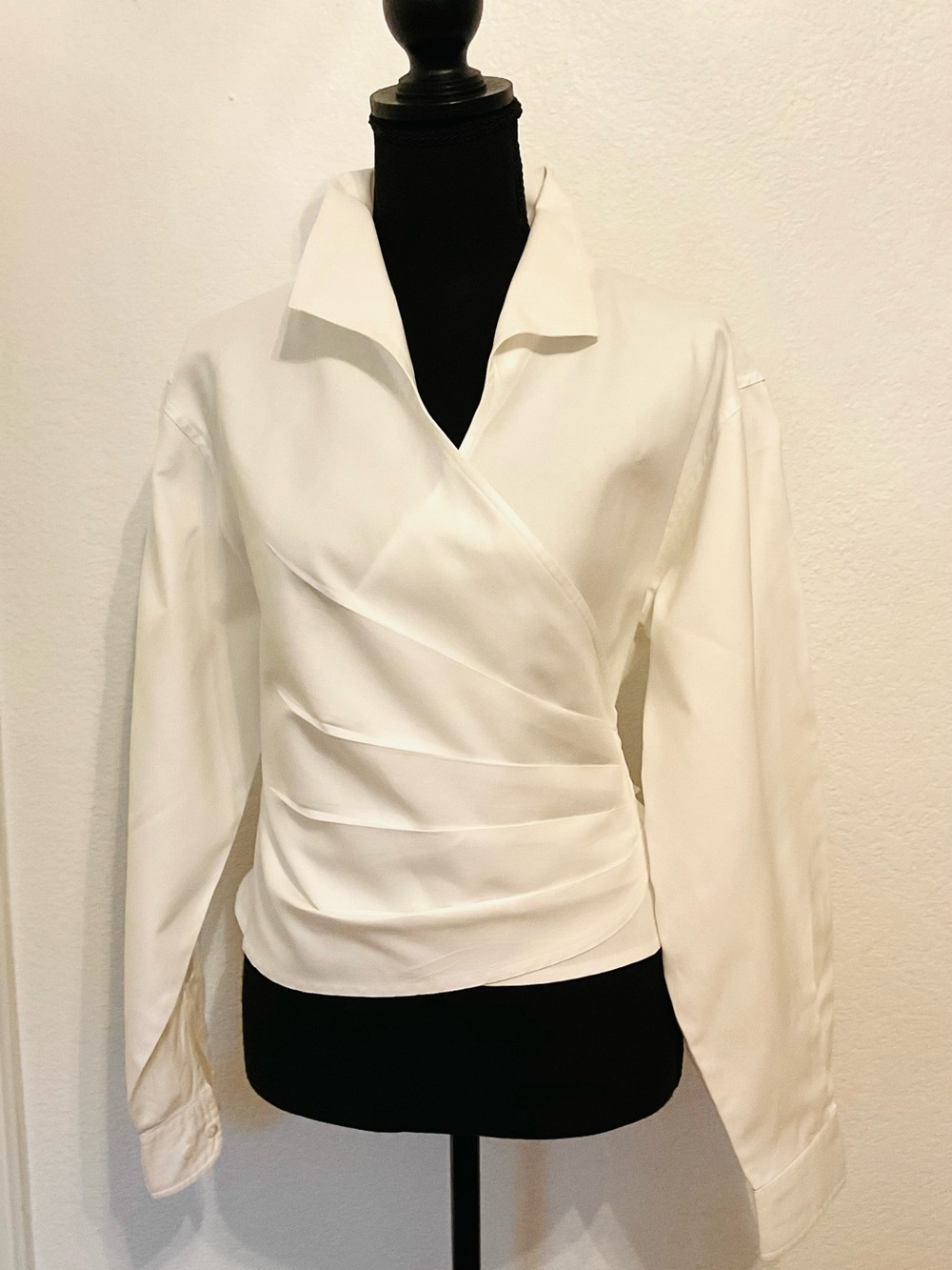 Faconnable White Draped Wrap Button-Down Blouse
